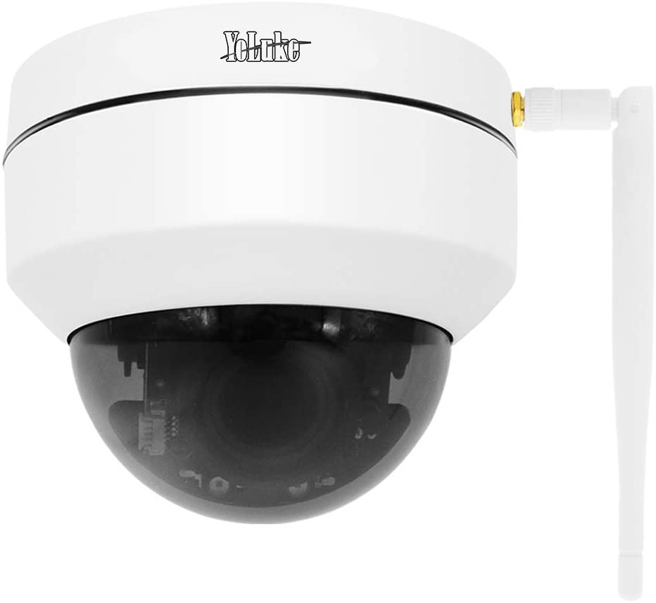 White dome-style Wi-Fi PTZ security camera with an antenna